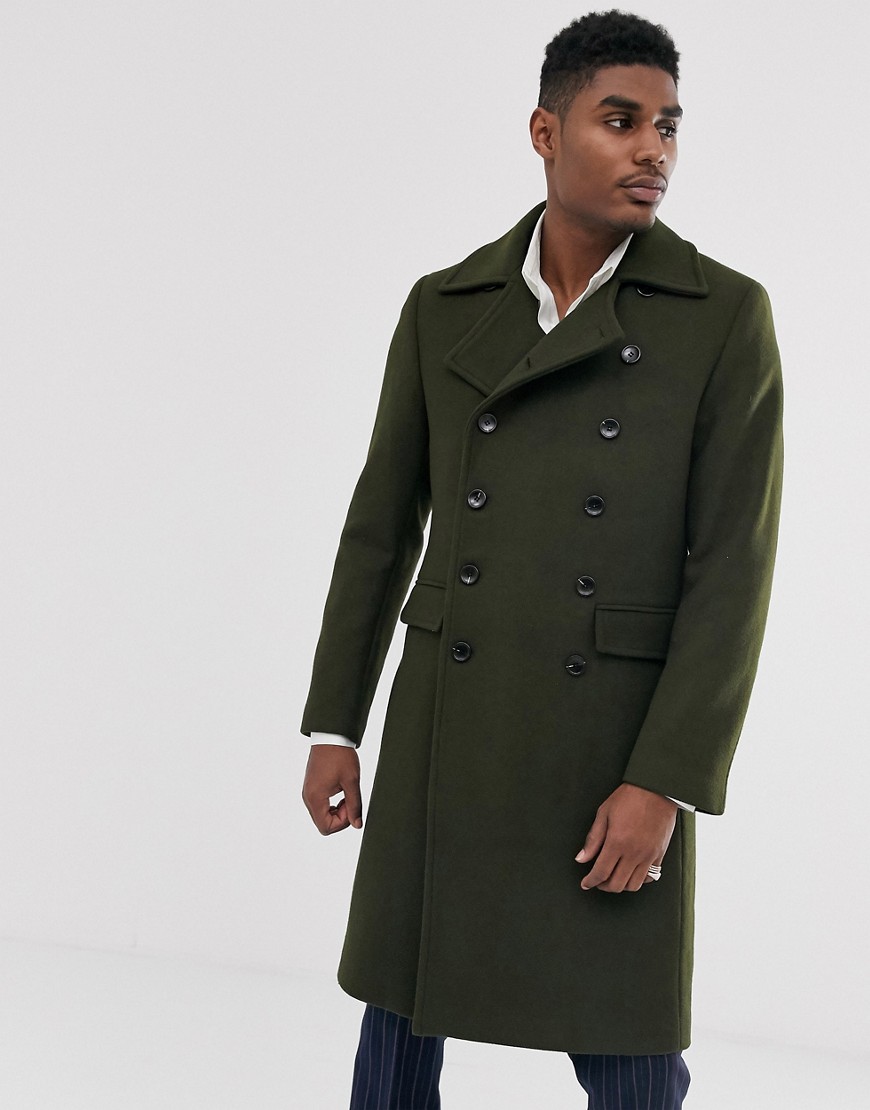 Devils Advocate premium wool blend oversized collar military jacket-Green