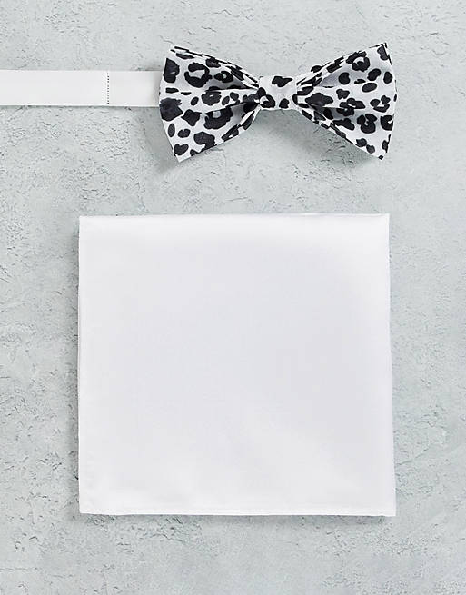 Devil's Advocate printed bow tie and plain pocket square