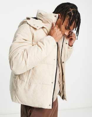 Devil's Advocate puffer cord jacket in beige - ASOS Price Checker