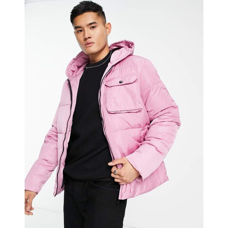 Mens pink puffer on sale jacket