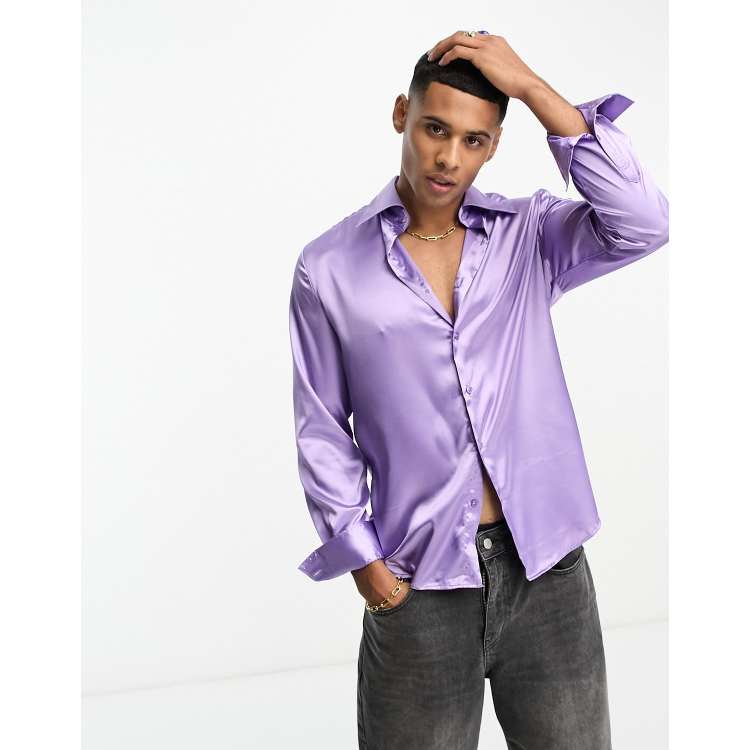 Luxury Purple Satin Shirt Mens – The Foomer