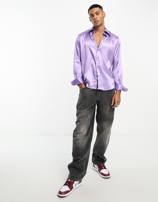 Purple satin sales shirt mens