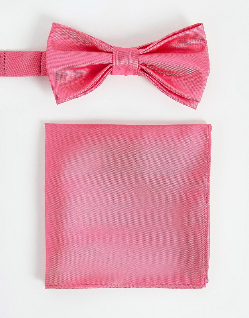 Devils Advocate satin pocket square and bow tie in raspberry-Pink