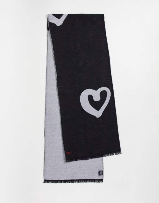 Devils Advocate - Sciarpa double-face in nero e bianco con stampa di cuore