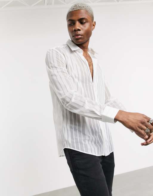 Devils Advocate sheer stripe slim fit shirt