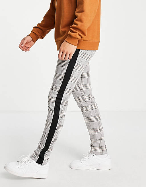 Devils Advocate skinny checked side stripe trousers