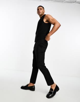 Devils Advocate skinny fit black cropped suit pants