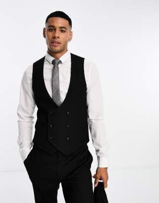 Devils Advocate skinny fit black scoop vest