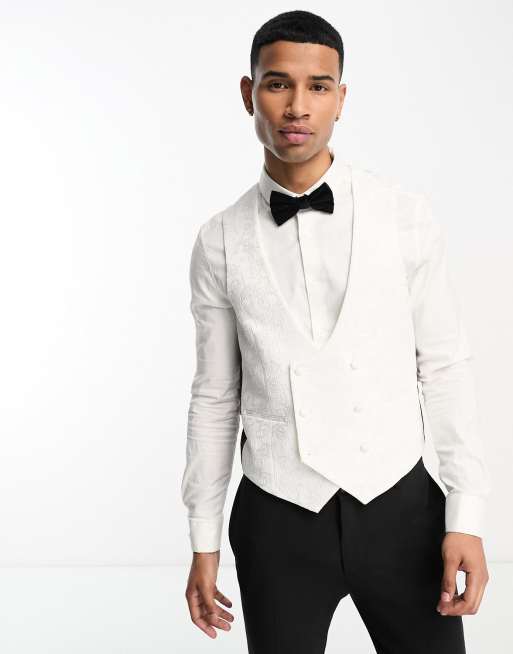 Devils Advocate skinny fit double breasted scoop tuxedo vest in