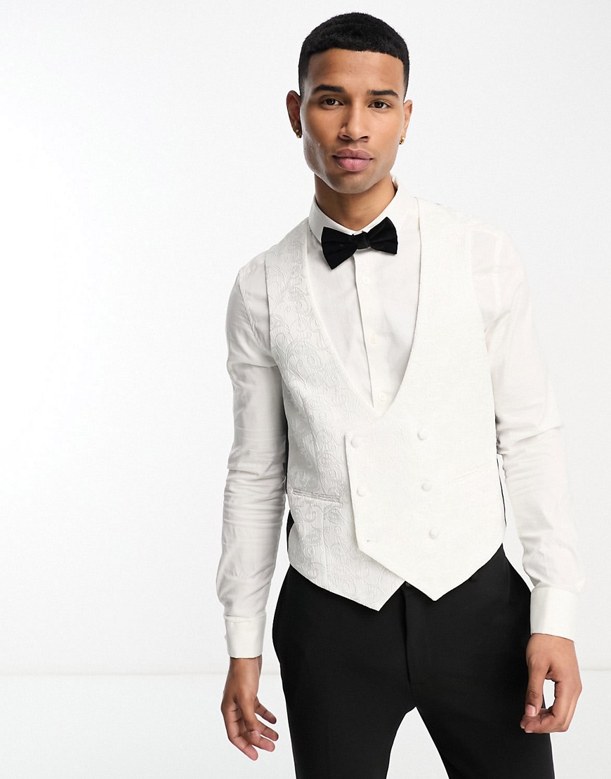Devils Advocate skinny fit double breasted scoop tuxedo vest-White