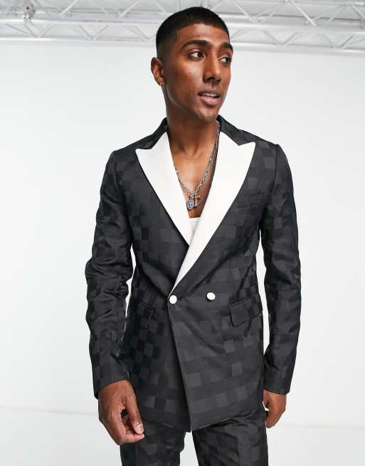 Devils Advocate - Skinny-fit double breasted smokingjasje met dambordmotief