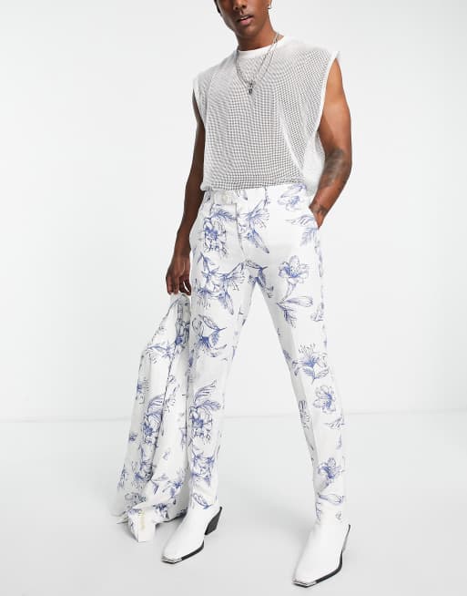 Devils Advocate - Skinny-fit pak met geschulpte rand en bloemenprint in blauw, 3 van 3