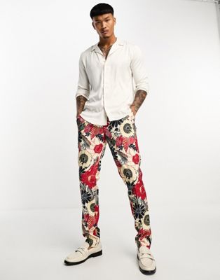 Devils Advocate skinny fit suit trousers in floral print