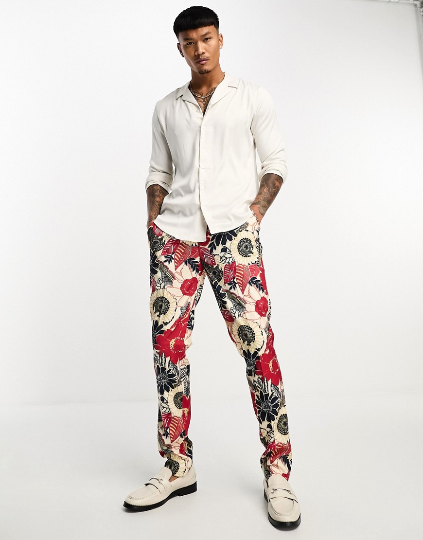 Devils Advocate skinny fit suit trousers in floral print-Multi