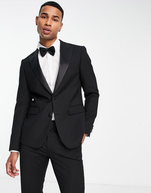 Devils Advocate skinny fit tuxedo suit jacket in black | ASOS