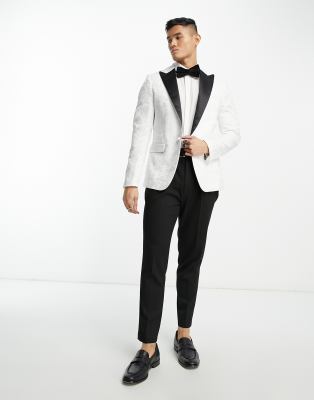 Devil's Advocate skinny fit tuxedo suit jacket in white | ASOS