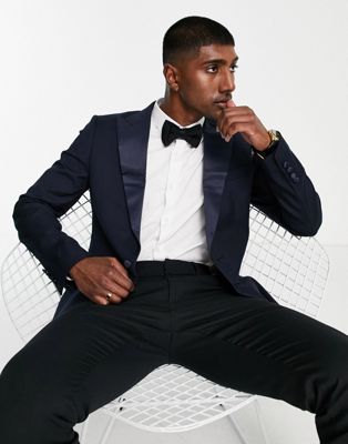 skinny fit tuxedo suit jacket-Navy