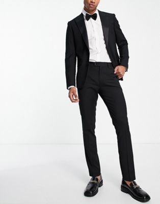 Devils Advocate skinny fit tuxedo suit trousers in black