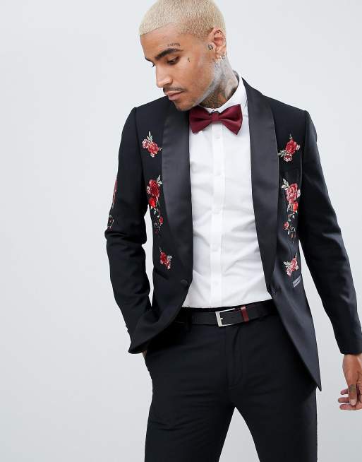 Black floral tuxedo clearance jacket