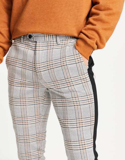 Plaid pants with store side stripe mens