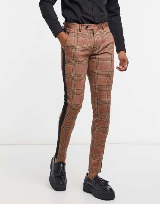 Plaid side cheap stripe pants