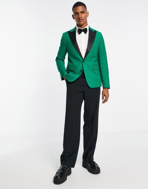 Devil s Advocate skinny suit jacket in green with black lapel