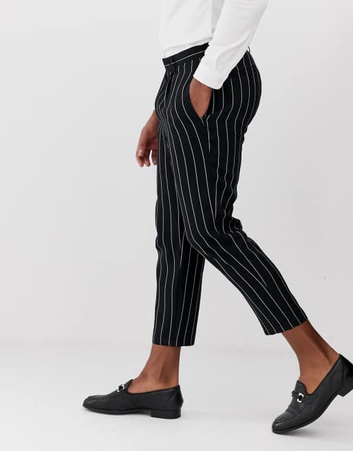 Pinstripe cropped hot sale trousers mens