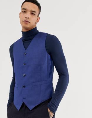 Slim Fit Metallic Suit vest-Blue