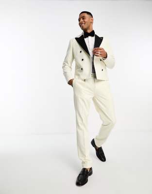 Devils Advocate Devils Advocate slim fit pleated cream tux trouser-White