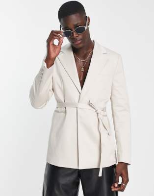 Devils Advocate wedding slim side tie suit jacket in cream