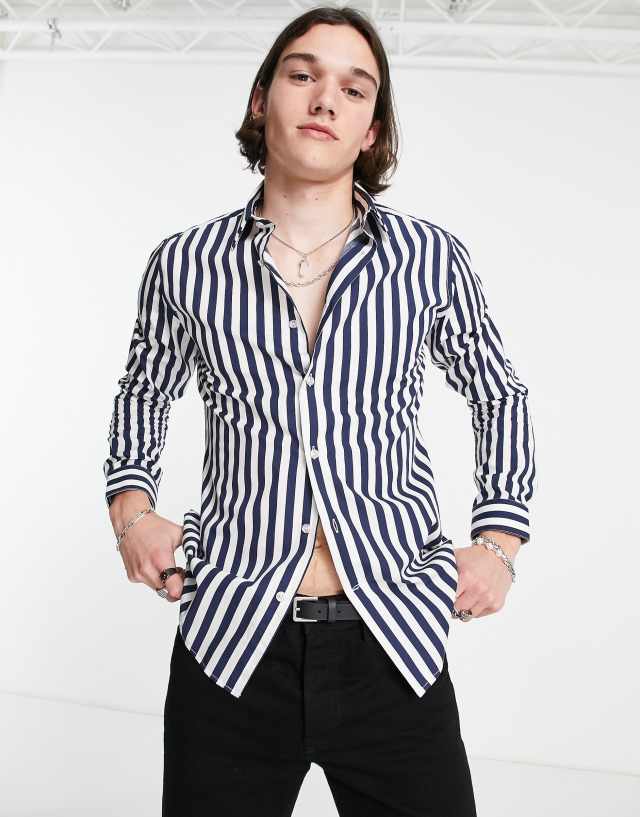 Devil's Advocate striped slim fit shirt in blue