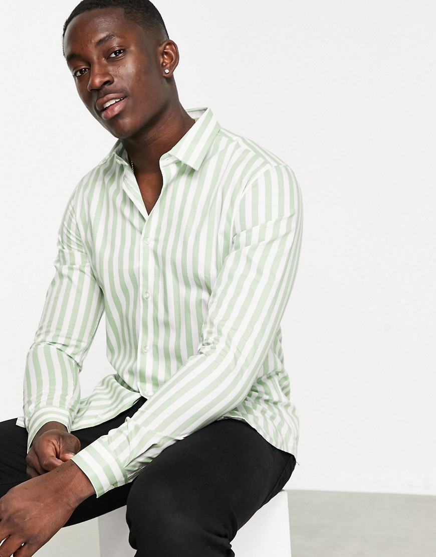 Devils Advocate striped slim fit shirt-Green