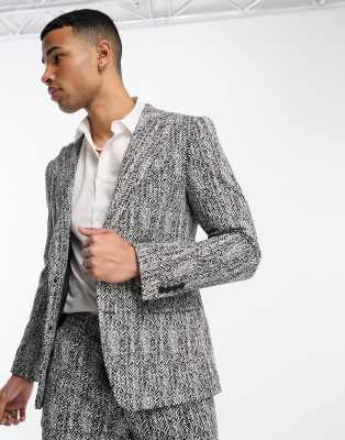 Devils Advocate super skinny fit suit jacket in black herringbone