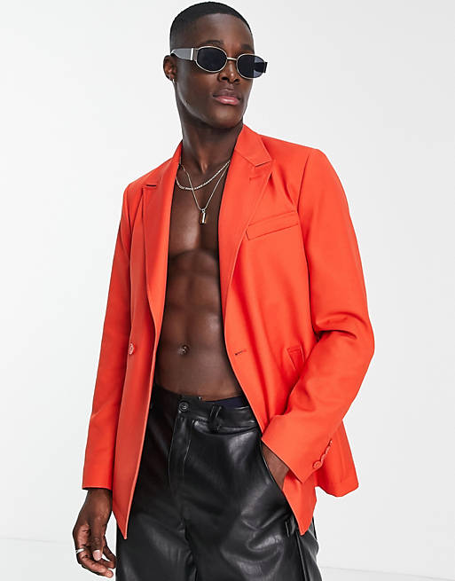 Devil's Advocate super skinny side button suit jacket in burnt orange