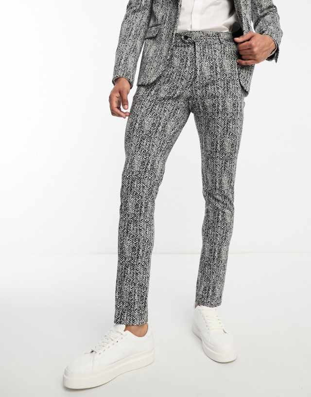 Devils Advocate super skinny suit pants in black herringbone