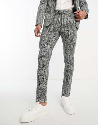 Devils Advocate super skinny suit trousers in black herringbone