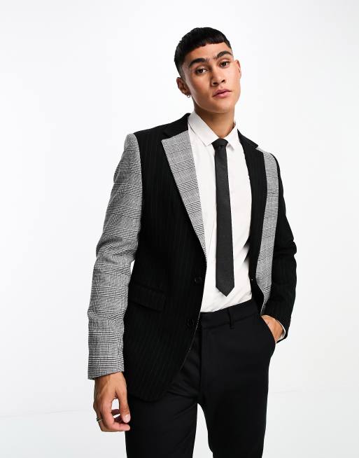 Devils Advocate super skinny two pattern suit jacket in black