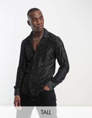 Devils Advocate Devils Advocate Tall deep revere collar shirt in black