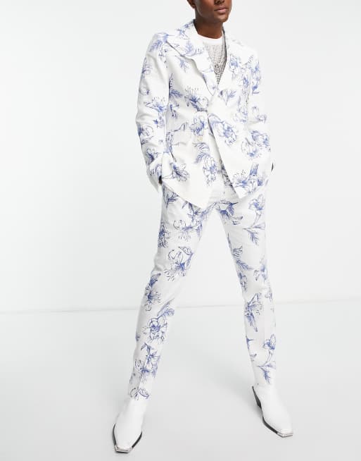 Devil's Advocate - Costume ajusté à fleurs avec bordures festonnées - Bleu, 2 de 3