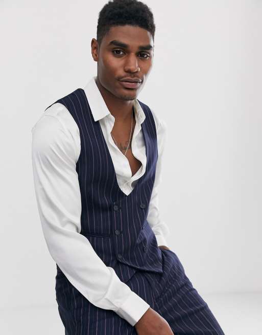  Devils Advocate - Costume à rayures coupe skinny - Bleu marine , 3 de 4
