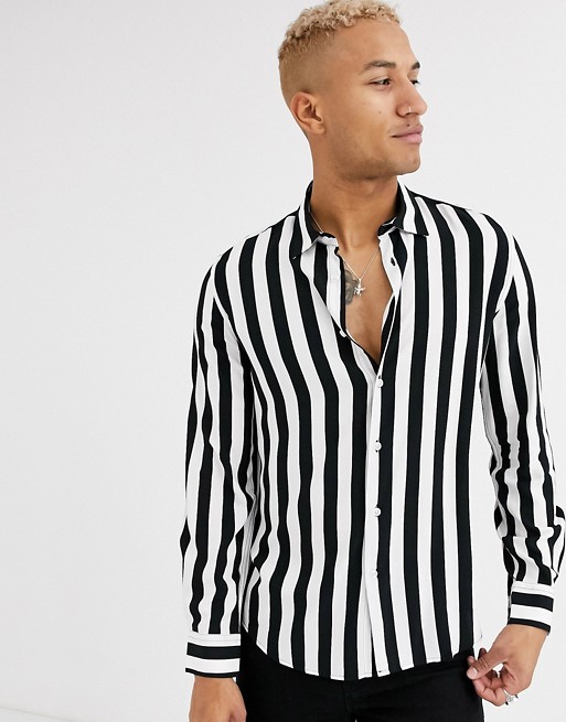 Devils Advocate viscose black and white stripe long sleeve shirt