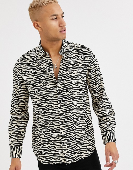 Devils Advocate viscose zebra print long sleeve shirt | ASOS