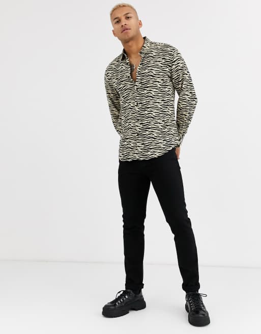 Devils Advocate - Viskoseskjorte med lange ærmer i zebraprint, 4 af 4