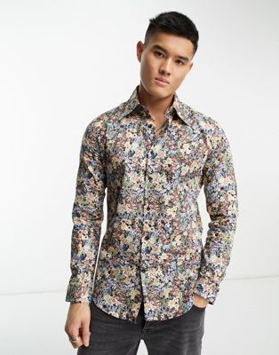 Devils Advocate wide collar long sleeve floral shirt in multi - ASOS Price Checker