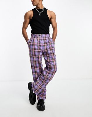 Devils Advocate wide leg suit trousers in pink check
