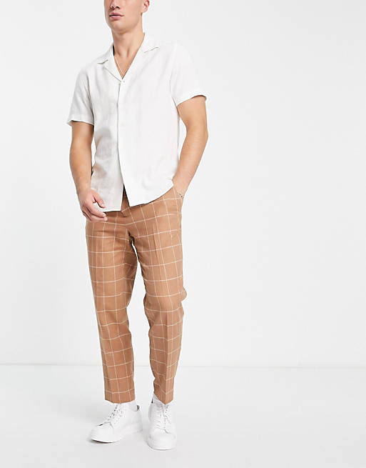 Devil's Advocate windowpane check linen loose fit cropped pants
