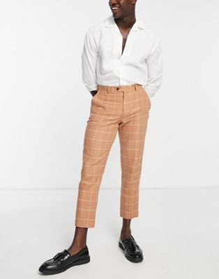 Devils Advocate windowpane check linen loose fit cropped trousers - ASOS Price Checker