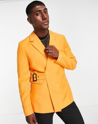 Devil's Advocate wrap slim fit suit jacket in bright orange - ASOS Price Checker