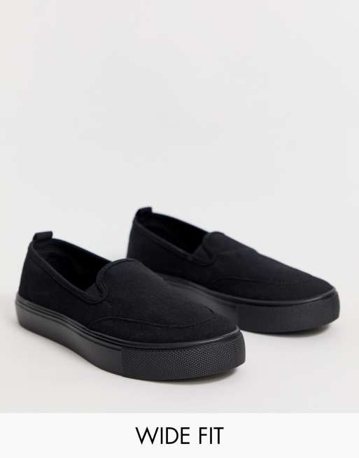Dexter sorte slip on-lærredssko med vid pasform fra ASOS DESIGN