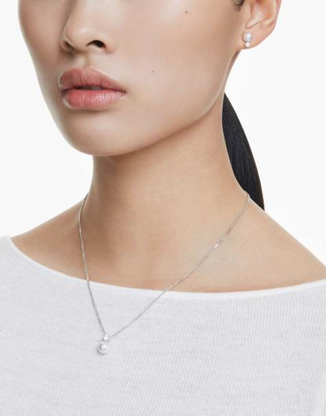 Dextera medium hoop earrings and necklace with rhodium plating - view 1